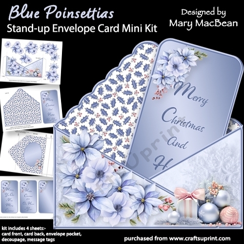 Blue Poinsettias - Stand-up Envelope Card Mini Kit
