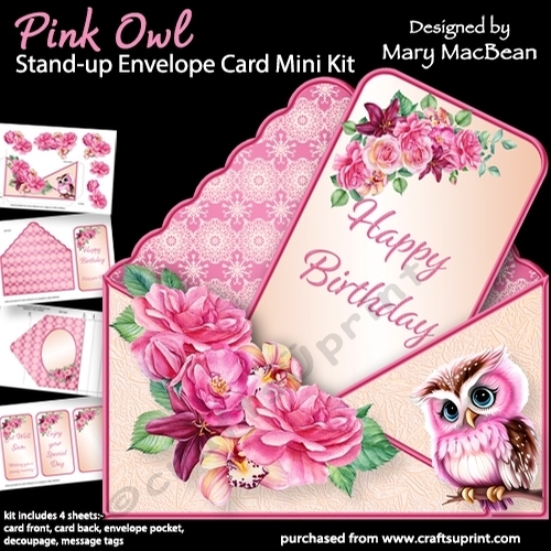 Pink Owl - Stand-up Envelope Card Mini Kit