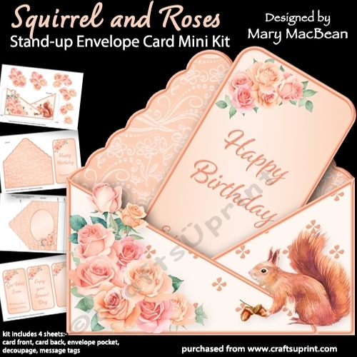 Squirrel and Roses - Stand-up Envelope Card Mini Kit