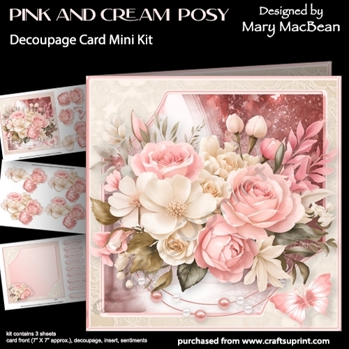 Pink and Cream Posy - Decoupage Card Mini Kit