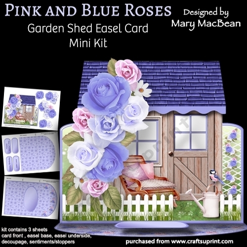 Pink and Blue Roses - Garden Shed Easel Card Mini Kit
