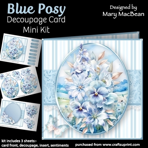 Blue Posy - Decoupage Card Mini Kit