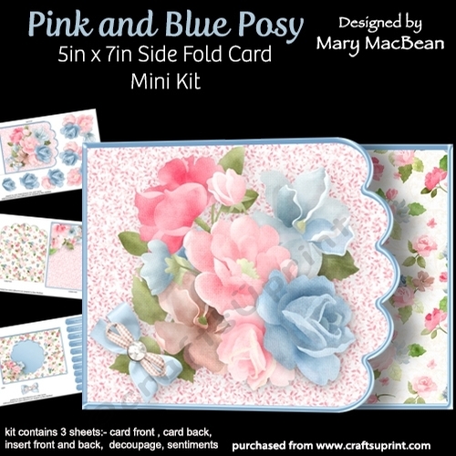 Pink and Blue Posy - 5 x 7 Side Fold Card Mini Kit