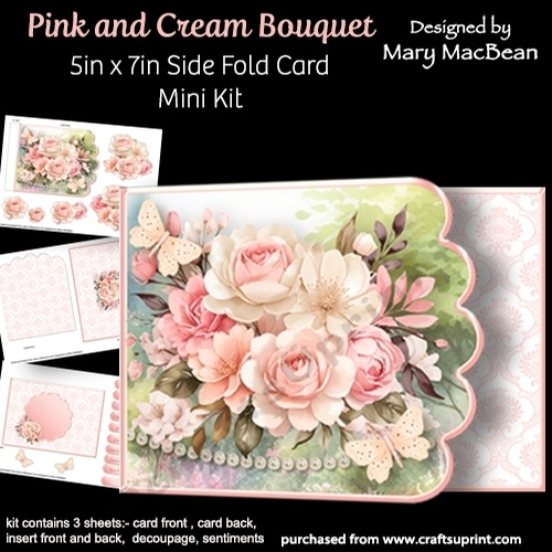 Pink and Cream Bouquet - 5 x 7 Side Fold Card Mini Kit