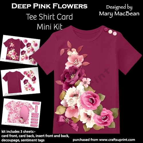 Deep Pink Flowers - Tee Shirt Card Mini Kit