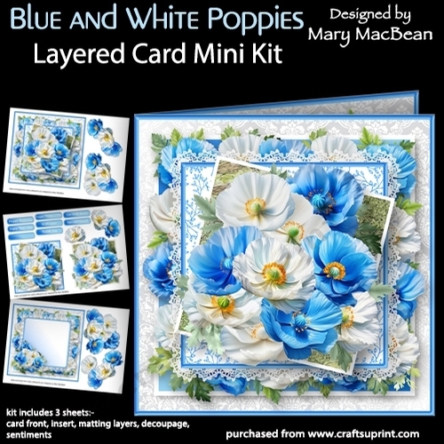Blue and White Poppies - Layered Card Mini Kit