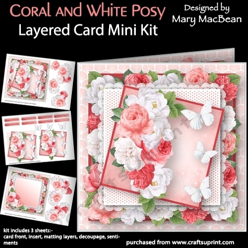 Coral and White Posy - Layered Card Mini Kit