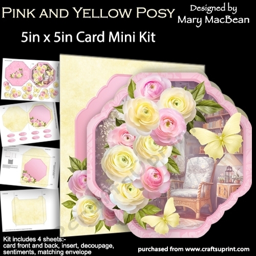 Pink and Yellow Posy - 5in x 5in Card Mini Kit