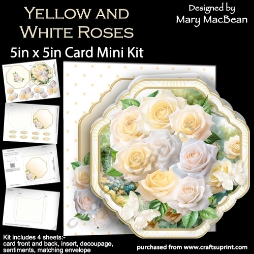 Yellow and White Roses - 5in x 5in Card Mini Kit