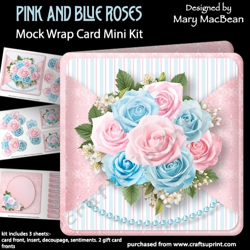 Pink and Blue Roses - Mock Wrap Card Mini Kit