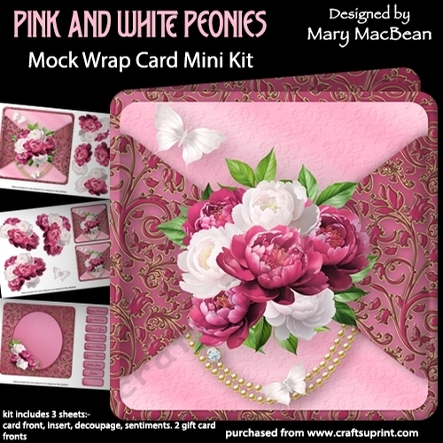 Pink and White Peonies - Mock Wrap Card Mini Kit