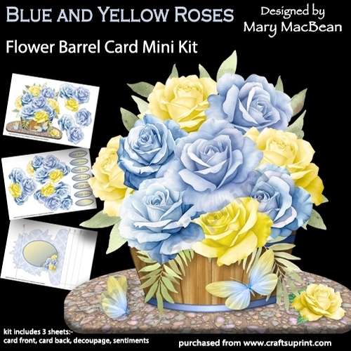 Blue and Yellow Roses - Flower Barrel Card Mini Kit
