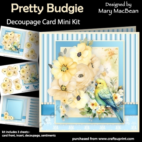 Pretty Budgie - Decoupage Card Mini Kit