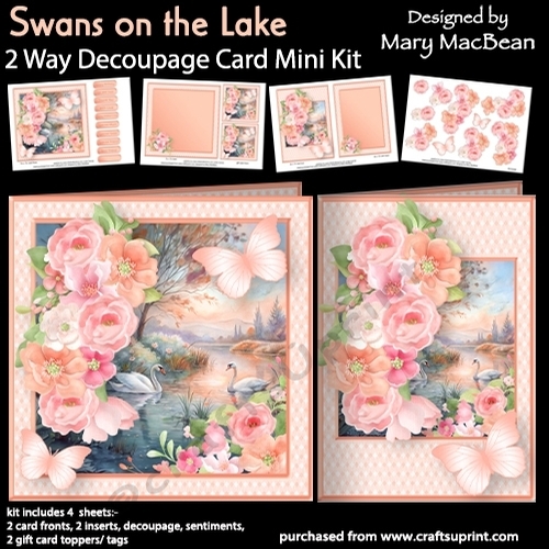 Swans on the Lake - 2 Way Decoupage Card Mini Kit
