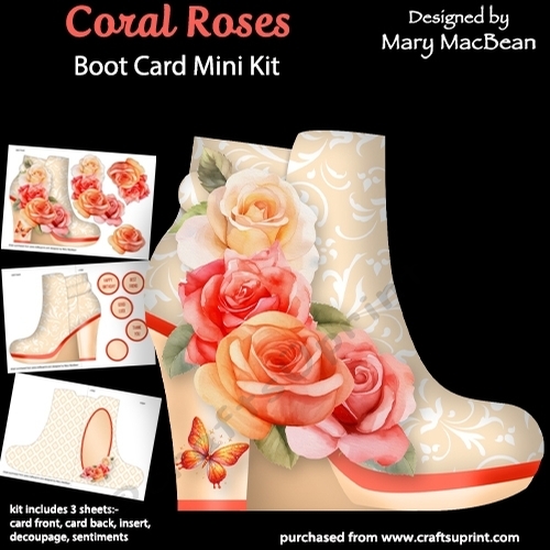 Coral Roses - Boot Shaped Card Mini Kit