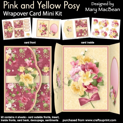 Pink and Yellow Posy - Wrapover Card Mini Kit