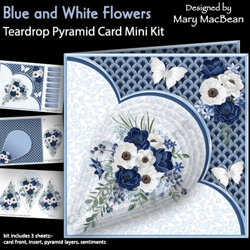 Blue and White Flowers - Teardrop Pyramid Card Mini Kit