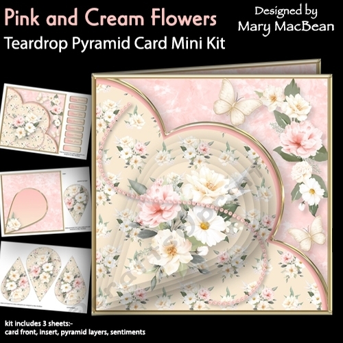 Pink and Cream Flowers - Teardrop Pyramid Card Mini Kit