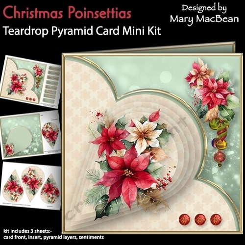 Christmas Poinsettias - Teardrop Pyramid Card Mini Kit