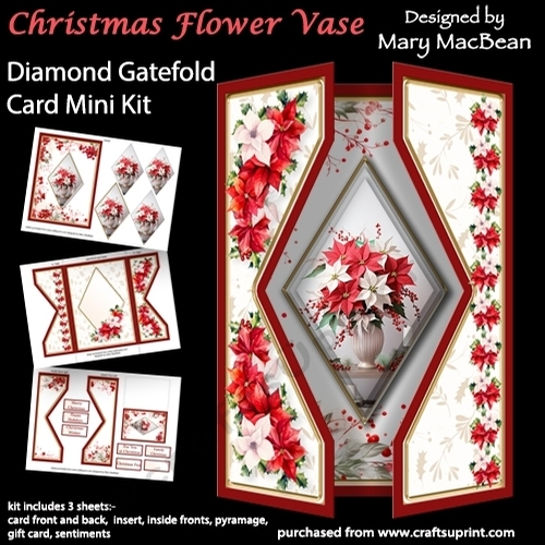 Christmas Flower Vase - Diamond Gatefold Card Mini Kit