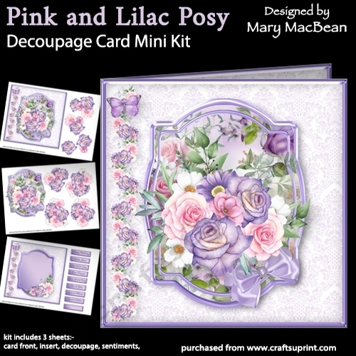 Pink and Lilac Posy - Decoupage Card Mini Kit