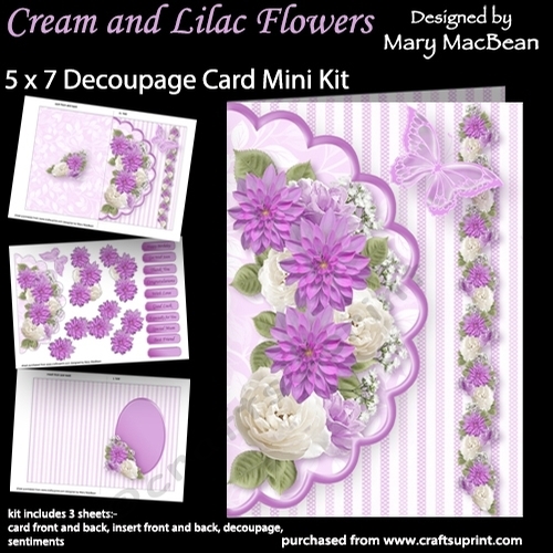 Cream and Lilac Flowers - 5 x 7 Decoupage Card Mini Kit