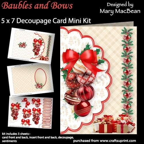 Baubles and  Bows - 5 x 7 Decoupage Card Mini Kit