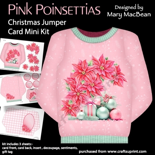 Pink Poinsettias - Christmas Jumper Card Mini Kit
