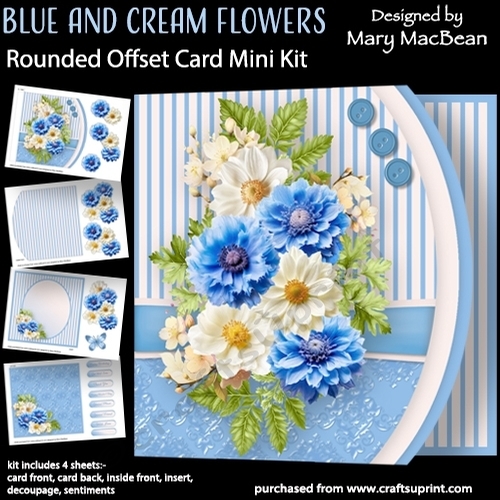 Blue and Cream Flowers - Rounded Offset Card Mini Kit