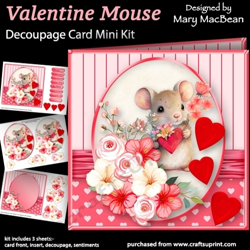 Valentine Mouse - Decoupage Card Mini Kit