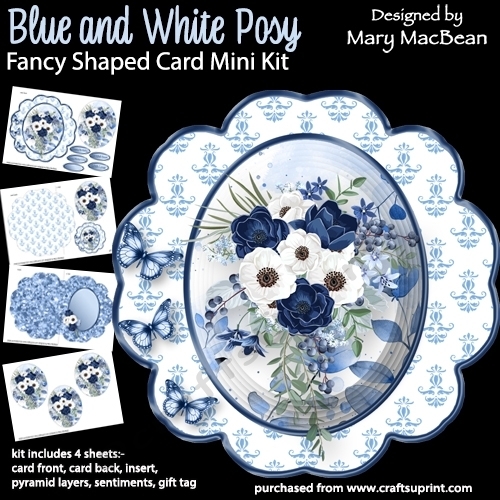 Blue and White Posy - Fancy Shaped Card Mini Kit