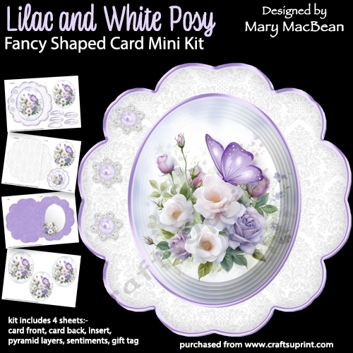 Lilac and White Posy - Fancy Shaped Card Mini Kit
