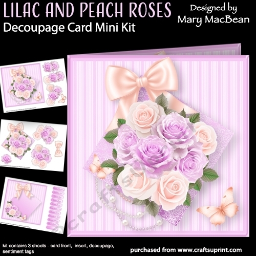 Lilac and Peach Roses - Decoupage Card Mini Kit
