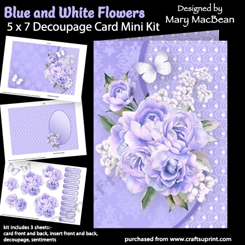 Blue and White Flowers - 5 x 7 Decoupage Card Mini Kit
