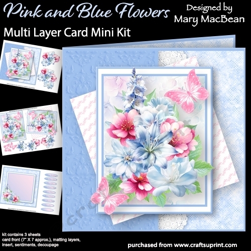 Pink and Blue Flowers - Multi Layer Card Mini Kit