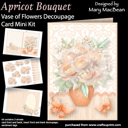 Apricot Bouquet - Vase of Flowers Decoupage Card Mini Kit