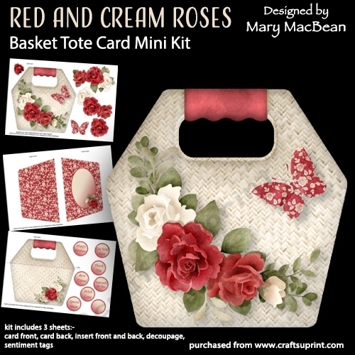 cup1375951_1648 - Red and Cream Roses - Basket Tote Card Mini Kit
