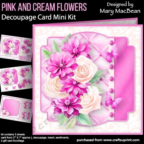 cup1378338_1648 - Pink and Cream Flowers - Decoupage Card Mini Kit