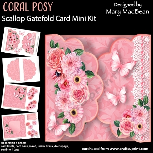 Coral Posy - Scallop Gatefold Card Mini Kit
