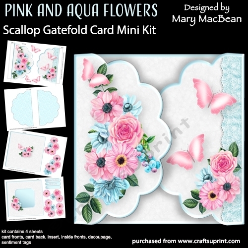 cup1379252_1648 - Pink and Aqua Flowers - Scallop Gatefold Card Mini Kit
