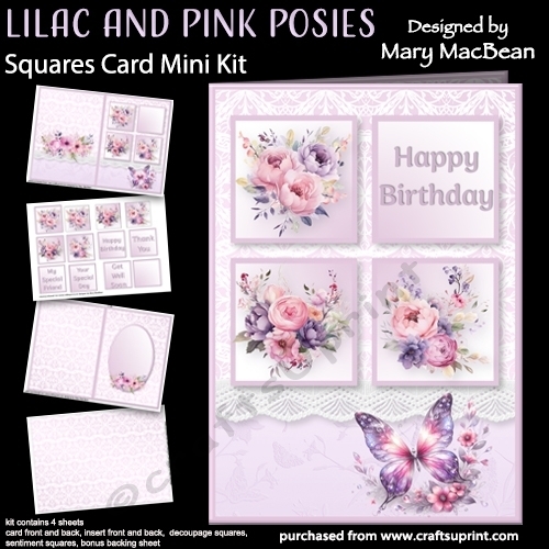 Lilac and Pink Posies - Squares Card Mini Kit