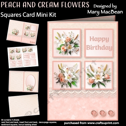 Peach and Cream Flowers - Squares Card Mini Kit