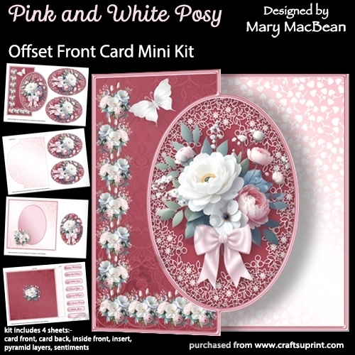 Pink and White Posy - Offset Front Card Mini Kit