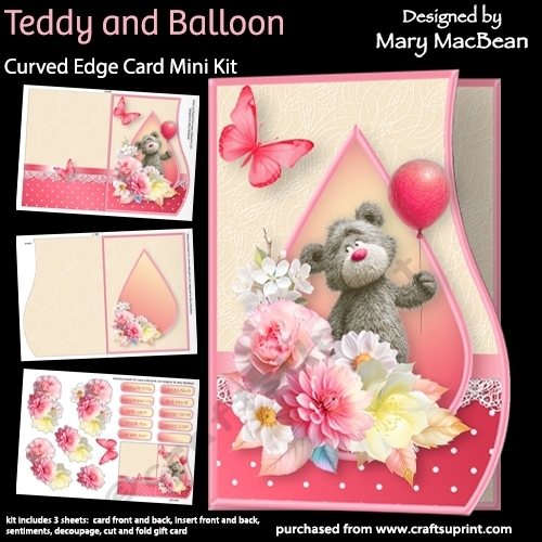 Teddy and Balloon - Curved Edge Card Mini Kit