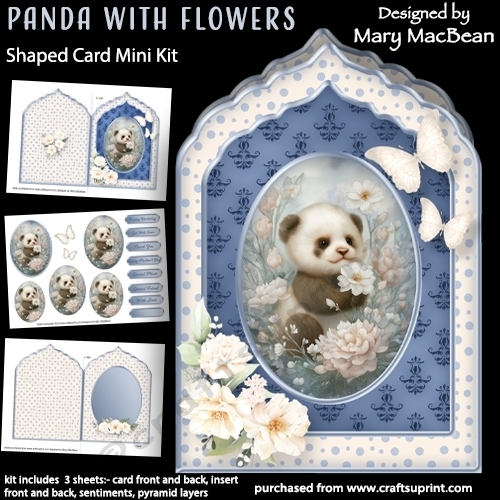 cup1418568_1648 - Panda with Flowers - Shaped Card Mini Kit