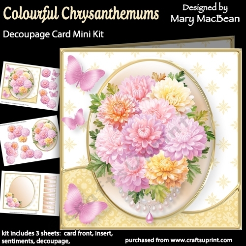 Colourful Chrysanthemums - Decoupage Card Mini Kit