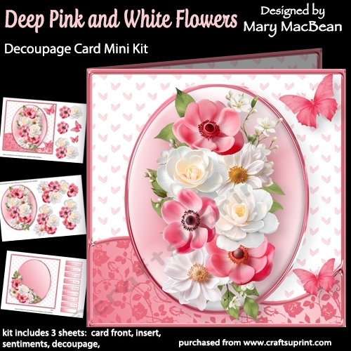 cup1419781_1648 - Deep Pink and White Flowers - Decoupage Card Mini Kit