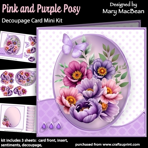 cup1419784_1648 - Pink and Purple Posy - Decoupage Card Mini Kit