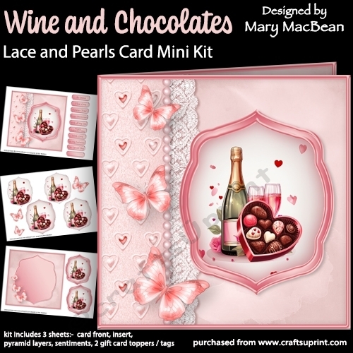 Wine and Chocolates - Lace and Pearls Card Mini Kit