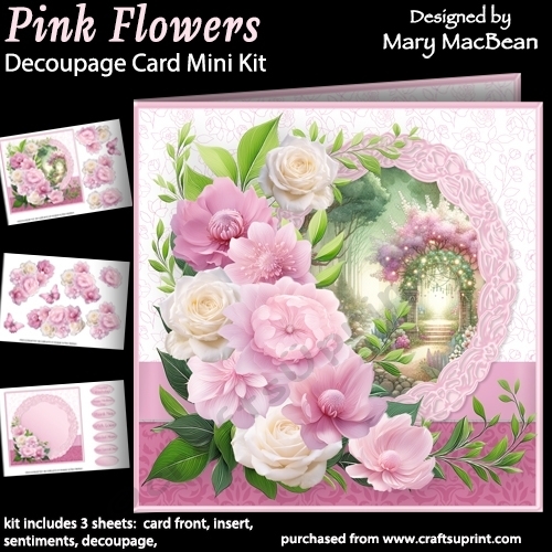 Pink Flowers - Decoupage Card Mini Kit